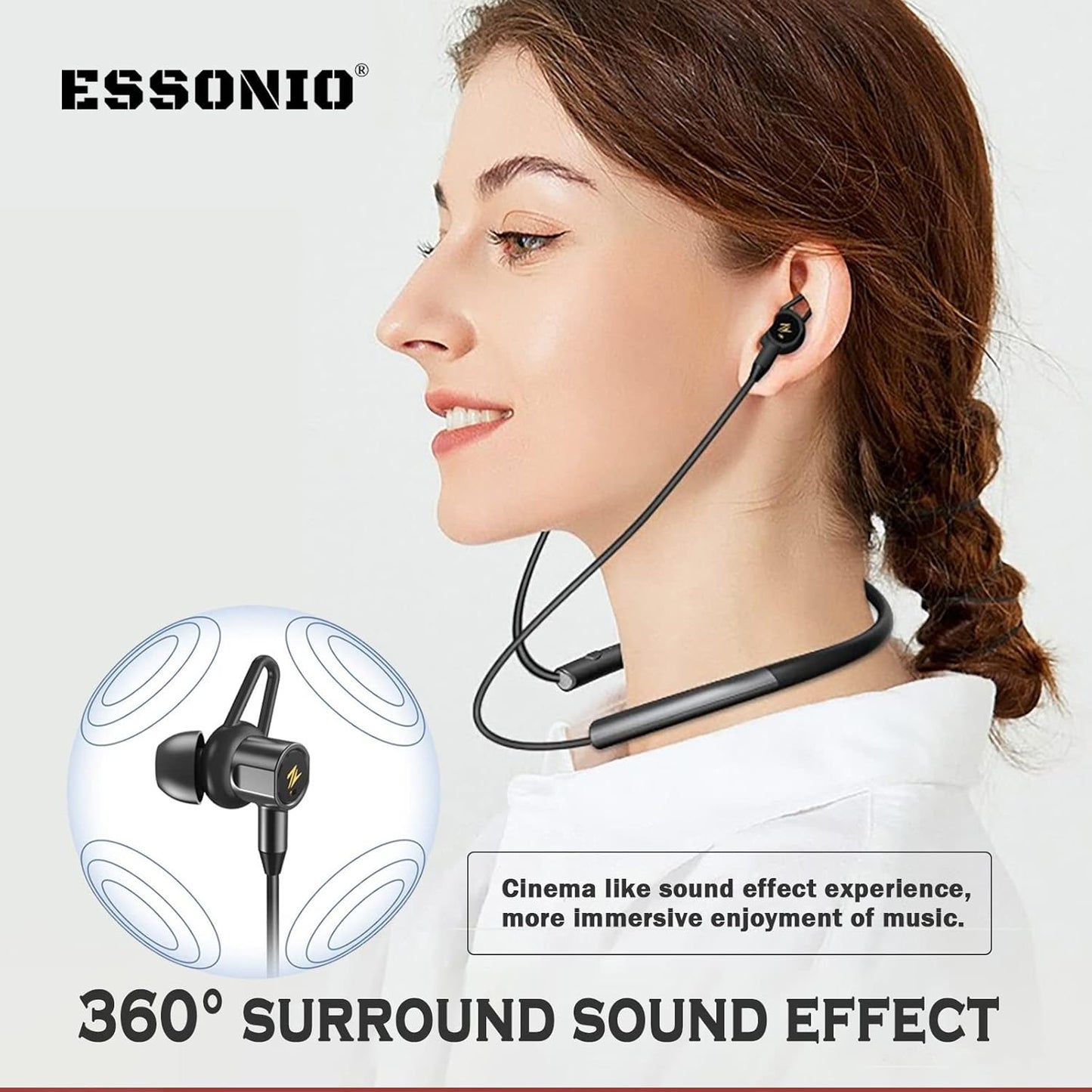 Bluetooth Headphones Wireless Earbuds Neckband Bluetooth Headphones Noise Cancelling with Microphone for Sports, Running Headphones